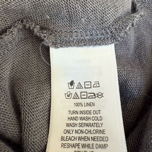 Tahari 100% linen gray Top shirt Linen Asymmetrical Hem Short Sleeve size M - Picture 5 of 7